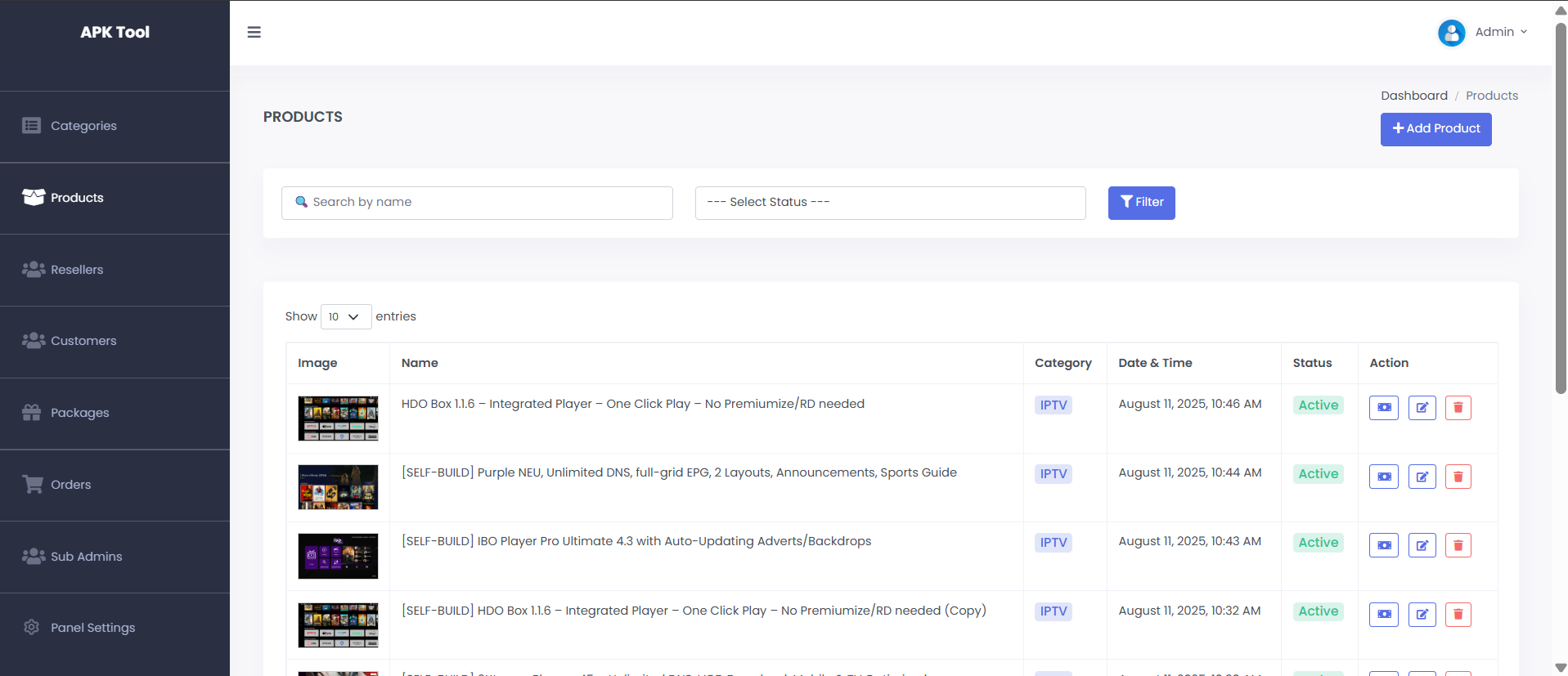 Ecommerce APK Website - Manage Products